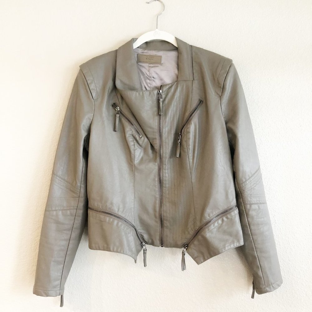 BLANK NYC Taupe Grey Moto Jacket Vegan Leather Zippers L - Picture 2 of 5